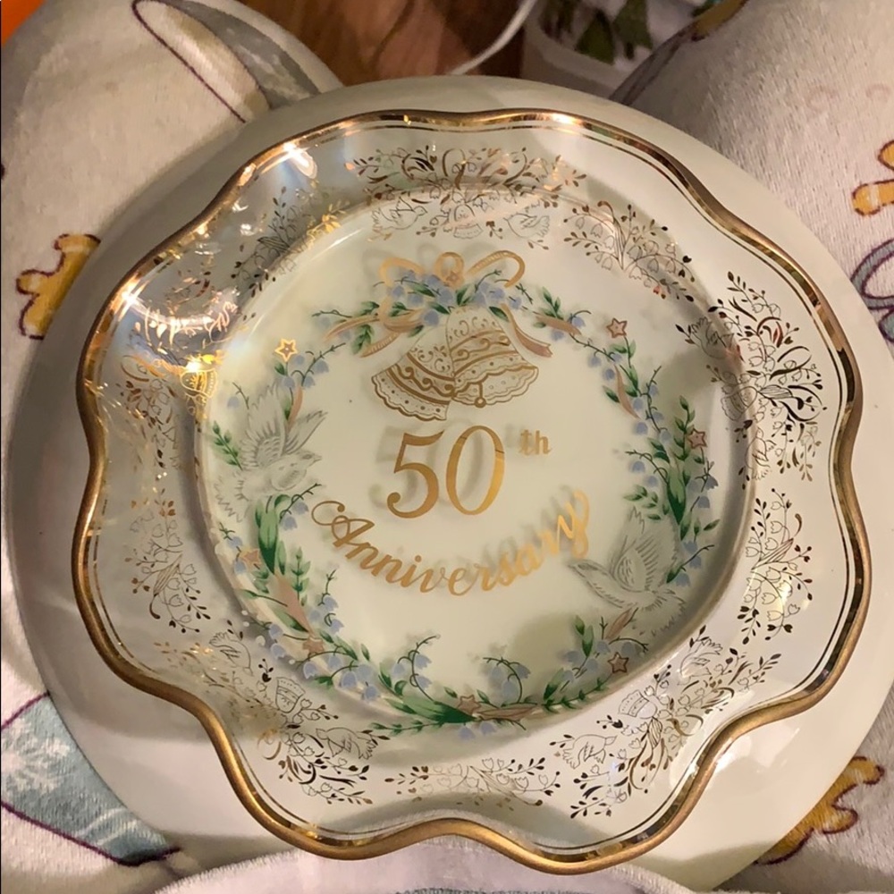 Glass vintage 50th Anniversary candy dish 6”